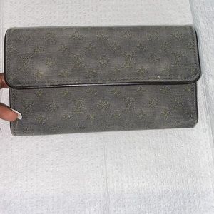 Louis Vuitton Wallet Min Liv Canvas Grey/ sage Green Logo